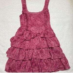 Pink Floral Ruffle Corset Style Dress Medium